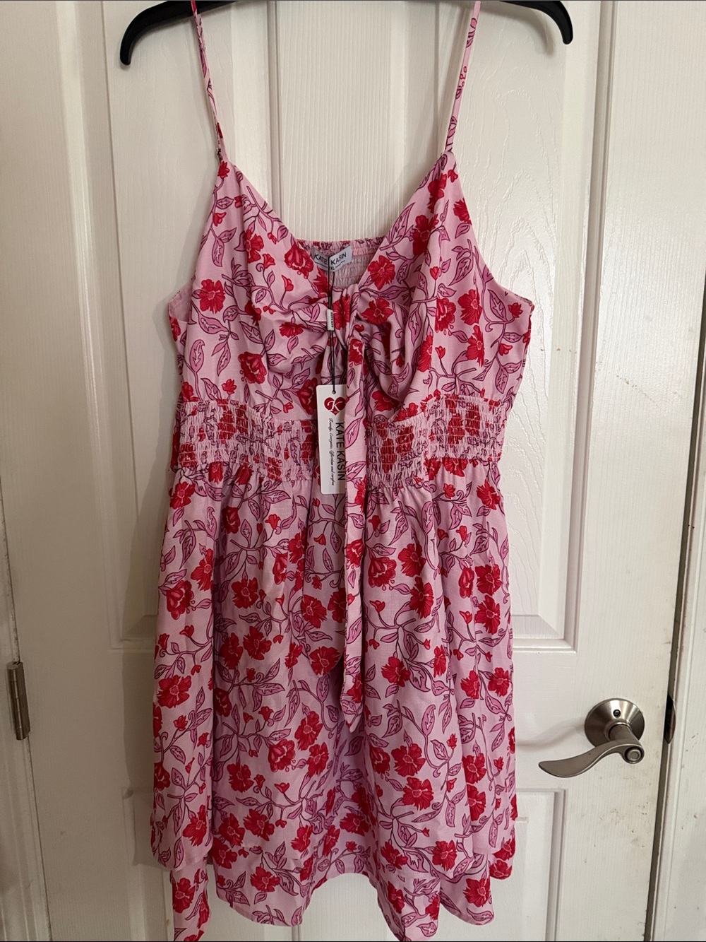 Pink Floral Tie-Front Sundress with Spaghetti Straps